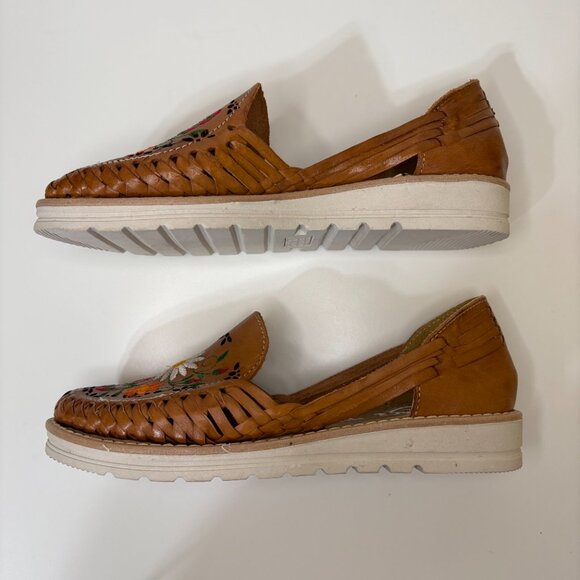 Cacahi's Mexican Huarache‎ Slip On Sandals Sz 7 Tan & Floral Beach Culture Boho - Picture 5 of 9